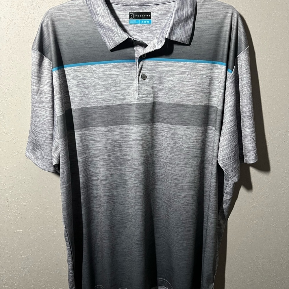 PGA TOUR Men's Gray With Blue Stripe Golf Polo Shirt Size XL